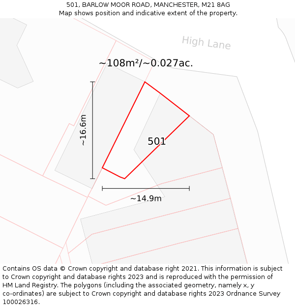 501, BARLOW MOOR ROAD, MANCHESTER, M21 8AG: Plot and title map