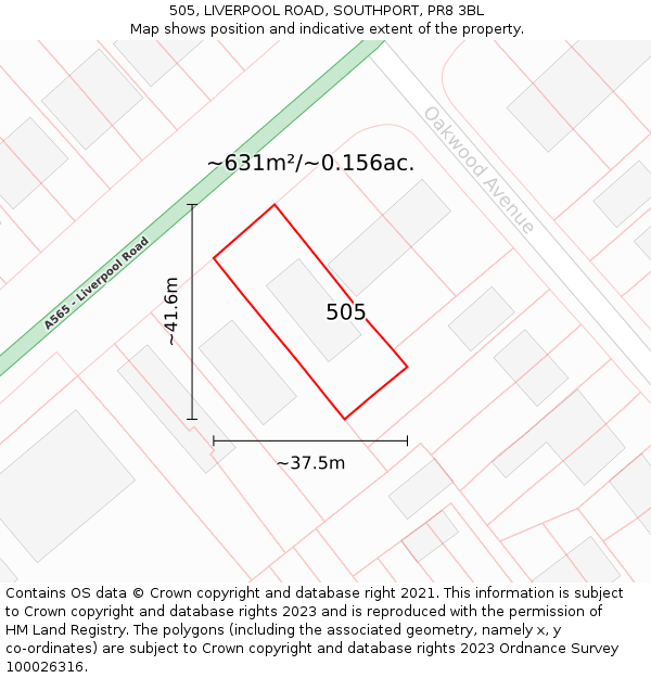 505, LIVERPOOL ROAD, SOUTHPORT, PR8 3BL: Plot and title map