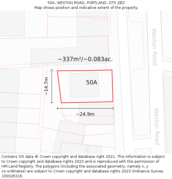 50A, WESTON ROAD, PORTLAND, DT5 2BZ: Plot and title map