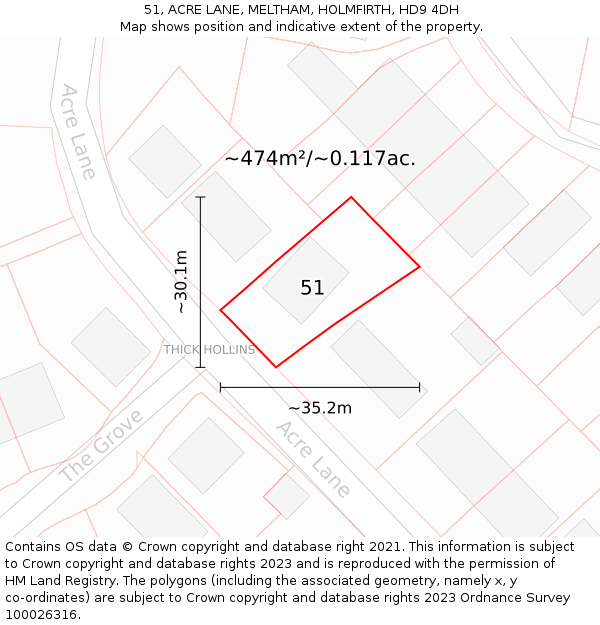 51, ACRE LANE, MELTHAM, HOLMFIRTH, HD9 4DH: Plot and title map