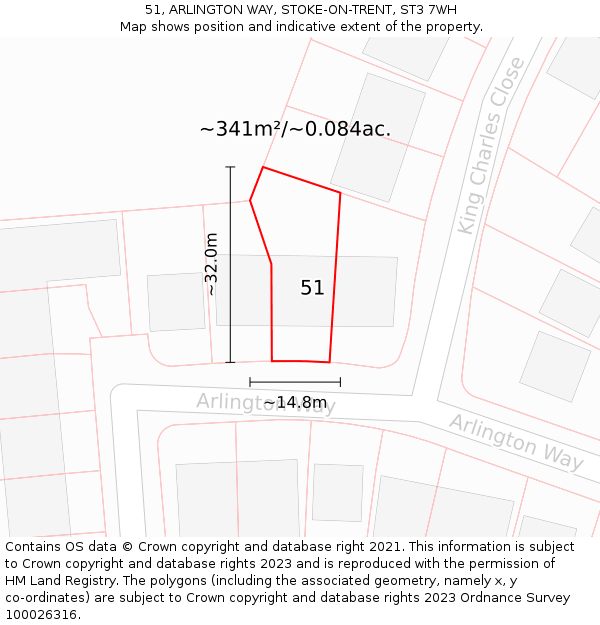 51, ARLINGTON WAY, STOKE-ON-TRENT, ST3 7WH: Plot and title map