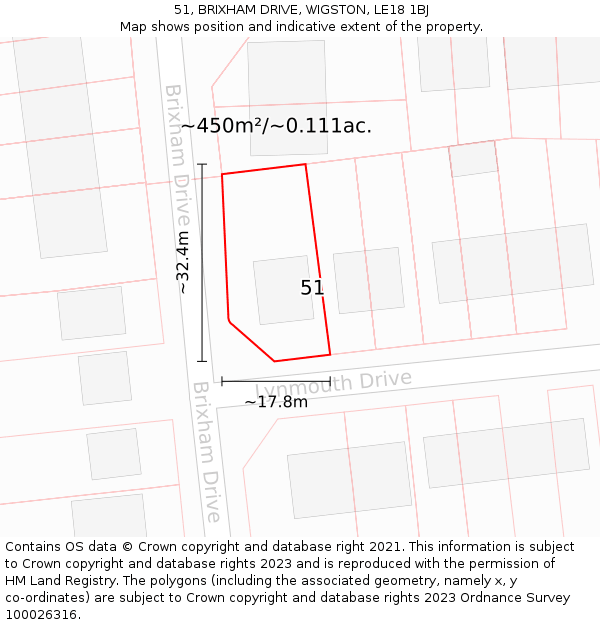 51, BRIXHAM DRIVE, WIGSTON, LE18 1BJ: Plot and title map