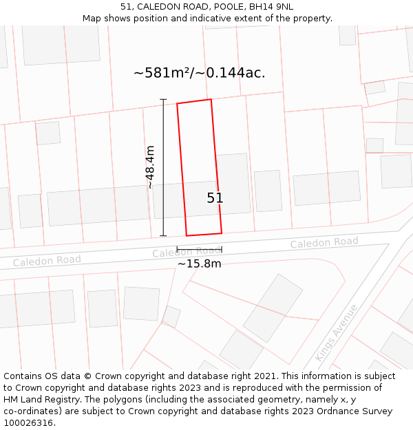 51, CALEDON ROAD, POOLE, BH14 9NL: Plot and title map