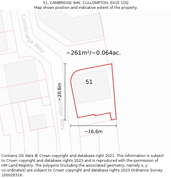 51, CAMBRIDGE WAY, CULLOMPTON, EX15 1GQ: Plot and title map