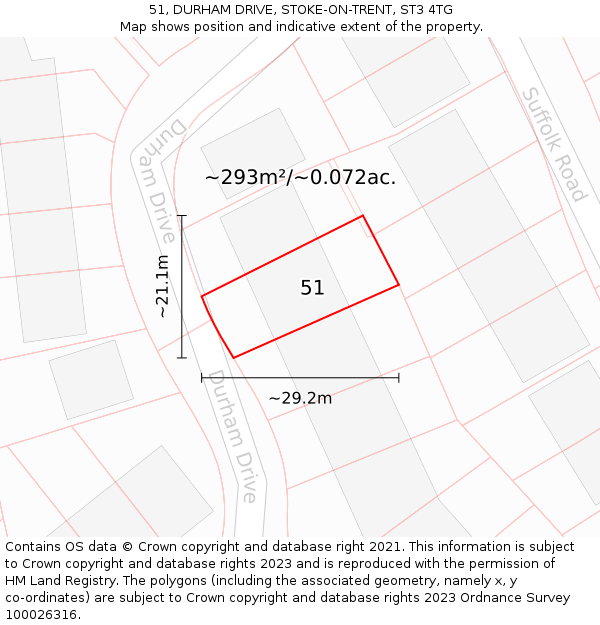 51, DURHAM DRIVE, STOKE-ON-TRENT, ST3 4TG: Plot and title map
