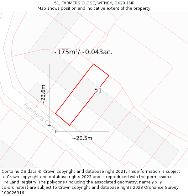 51, FARMERS CLOSE, WITNEY, OX28 1NP: Plot and title map