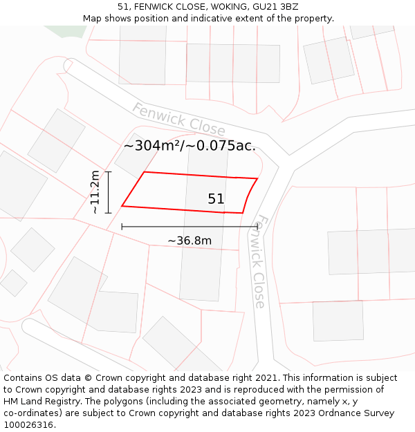 51, FENWICK CLOSE, WOKING, GU21 3BZ: Plot and title map