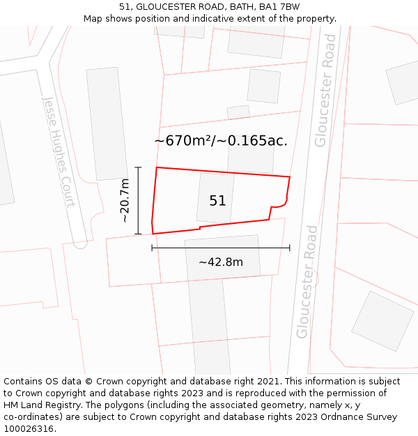 51, GLOUCESTER ROAD, BATH, BA1 7BW: Plot and title map