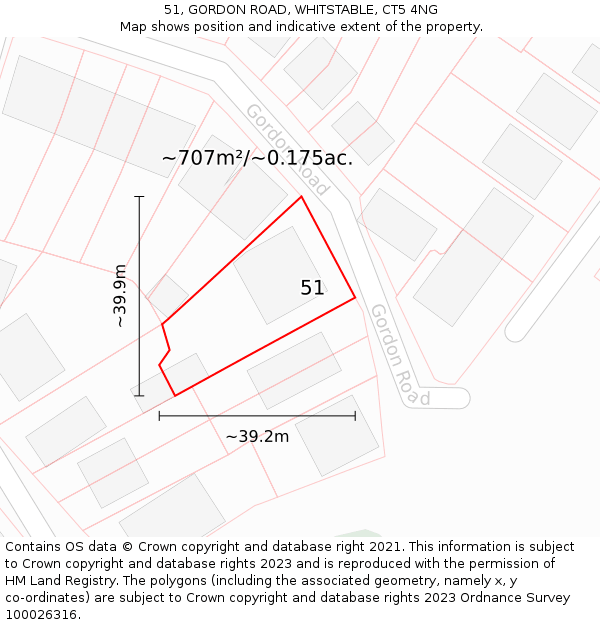 51, GORDON ROAD, WHITSTABLE, CT5 4NG: Plot and title map