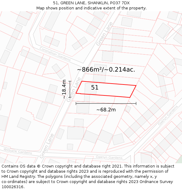 51, GREEN LANE, SHANKLIN, PO37 7DX: Plot and title map