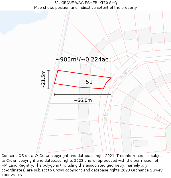 51, GROVE WAY, ESHER, KT10 8HQ: Plot and title map