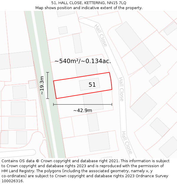 51, HALL CLOSE, KETTERING, NN15 7LQ: Plot and title map