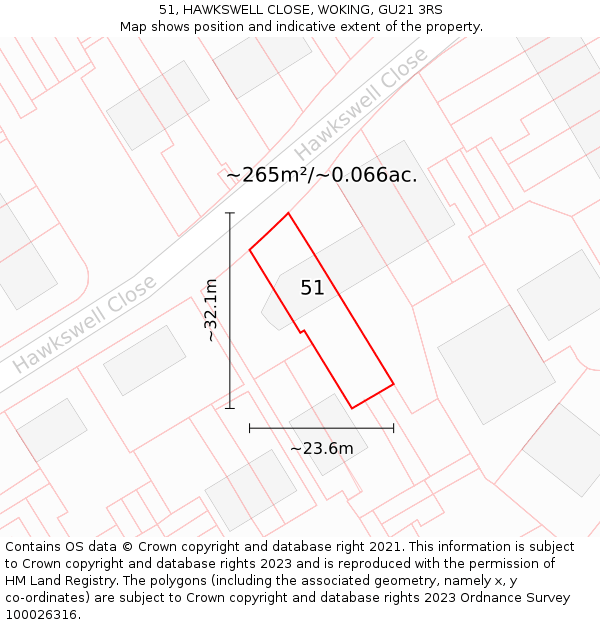 51, HAWKSWELL CLOSE, WOKING, GU21 3RS: Plot and title map