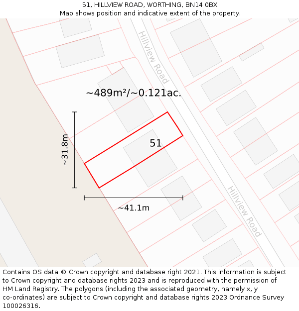 51, HILLVIEW ROAD, WORTHING, BN14 0BX: Plot and title map