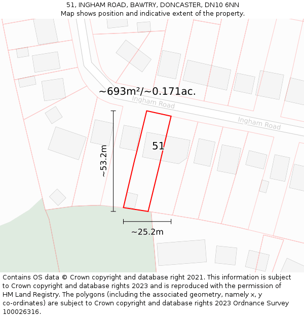 51, INGHAM ROAD, BAWTRY, DONCASTER, DN10 6NN: Plot and title map