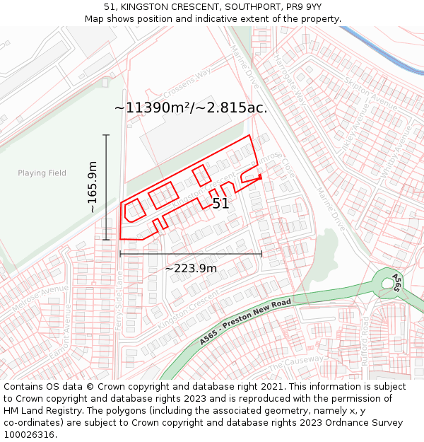 51, KINGSTON CRESCENT, SOUTHPORT, PR9 9YY: Plot and title map