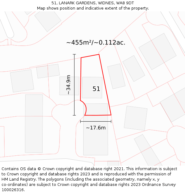 51, LANARK GARDENS, WIDNES, WA8 9DT: Plot and title map