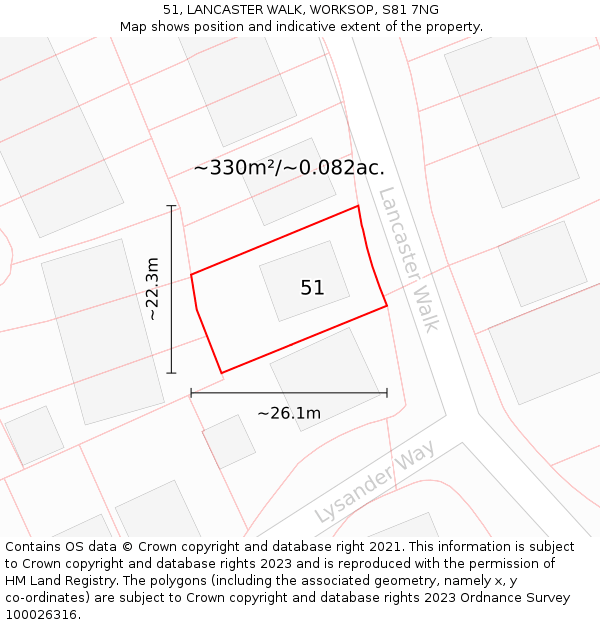 51, LANCASTER WALK, WORKSOP, S81 7NG: Plot and title map