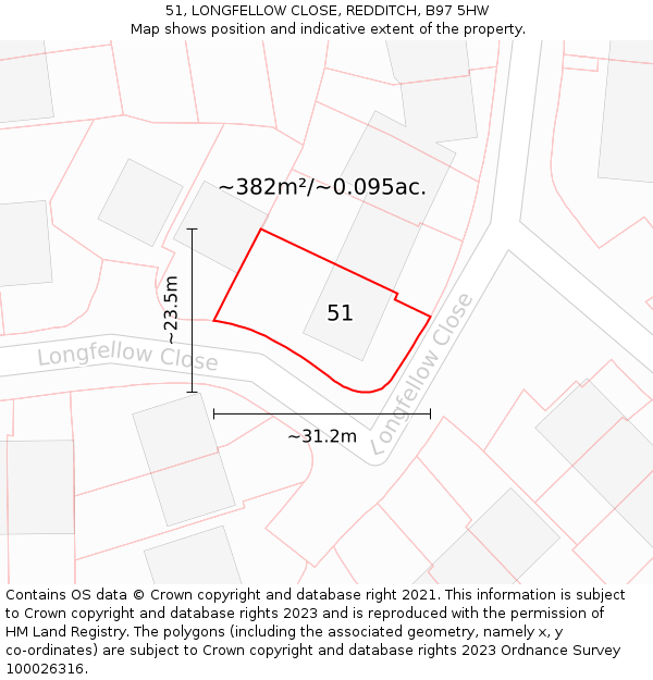 51, LONGFELLOW CLOSE, REDDITCH, B97 5HW: Plot and title map