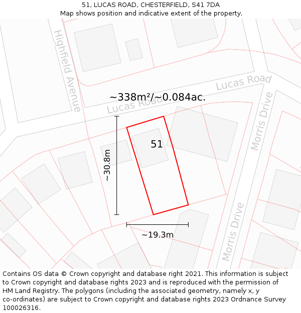 51, LUCAS ROAD, CHESTERFIELD, S41 7DA: Plot and title map