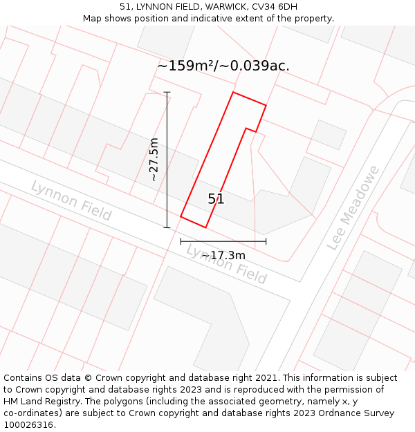 51, LYNNON FIELD, WARWICK, CV34 6DH: Plot and title map