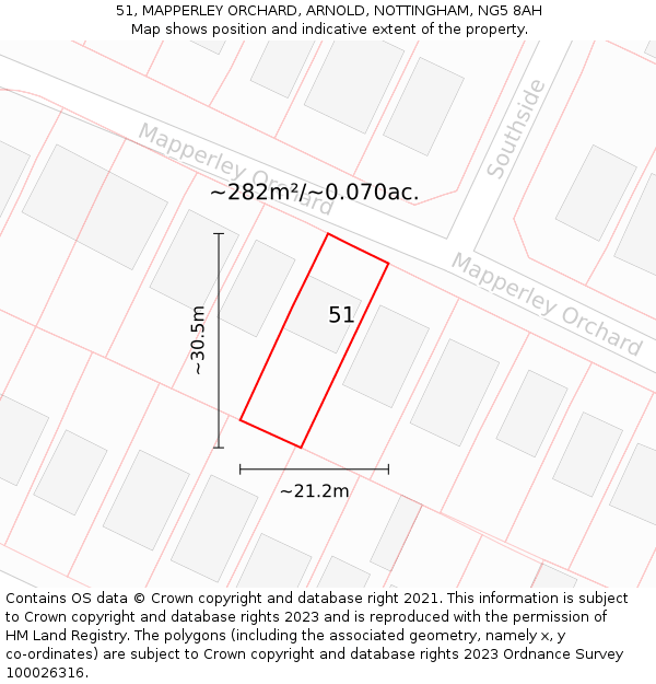 51, MAPPERLEY ORCHARD, ARNOLD, NOTTINGHAM, NG5 8AH: Plot and title map