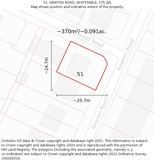 51, NEWTON ROAD, WHITSTABLE, CT5 2JA: Plot and title map