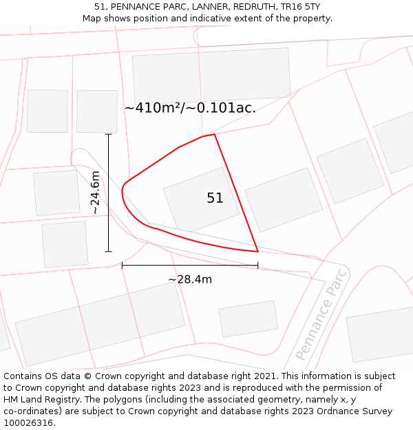 51, PENNANCE PARC, LANNER, REDRUTH, TR16 5TY: Plot and title map