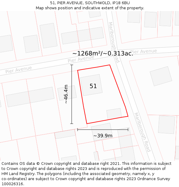 51, PIER AVENUE, SOUTHWOLD, IP18 6BU: Plot and title map