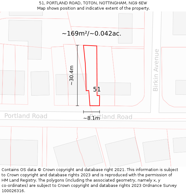 51, PORTLAND ROAD, TOTON, NOTTINGHAM, NG9 6EW: Plot and title map