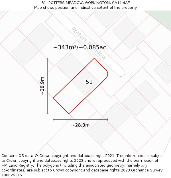 51, POTTERS MEADOW, WORKINGTON, CA14 4AE: Plot and title map