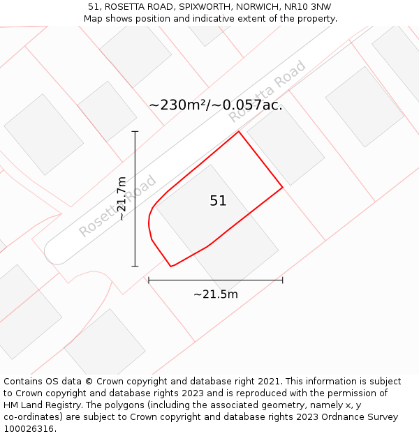 51, ROSETTA ROAD, SPIXWORTH, NORWICH, NR10 3NW: Plot and title map