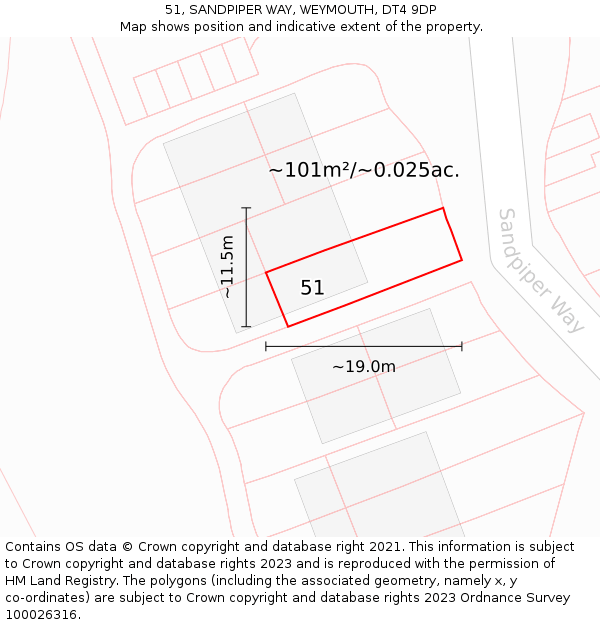 51, SANDPIPER WAY, WEYMOUTH, DT4 9DP: Plot and title map