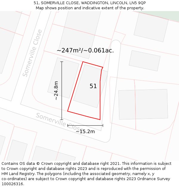 51, SOMERVILLE CLOSE, WADDINGTON, LINCOLN, LN5 9QP: Plot and title map