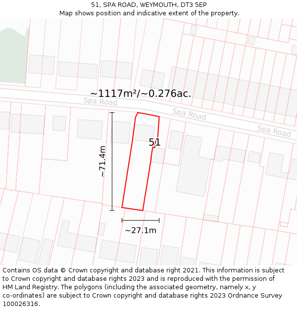 51, SPA ROAD, WEYMOUTH, DT3 5EP: Plot and title map