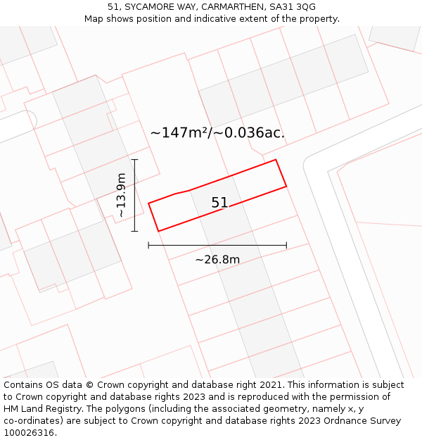 51, SYCAMORE WAY, CARMARTHEN, SA31 3QG: Plot and title map