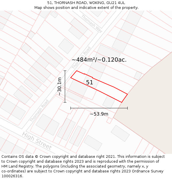 51, THORNASH ROAD, WOKING, GU21 4UL: Plot and title map