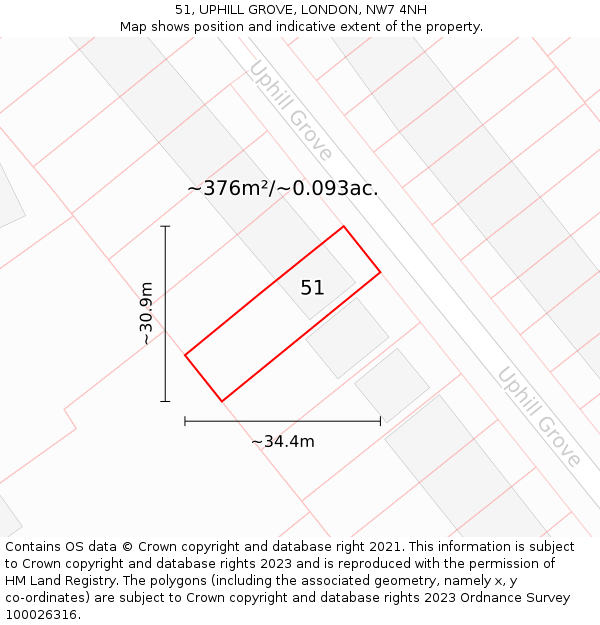 51, UPHILL GROVE, LONDON, NW7 4NH: Plot and title map