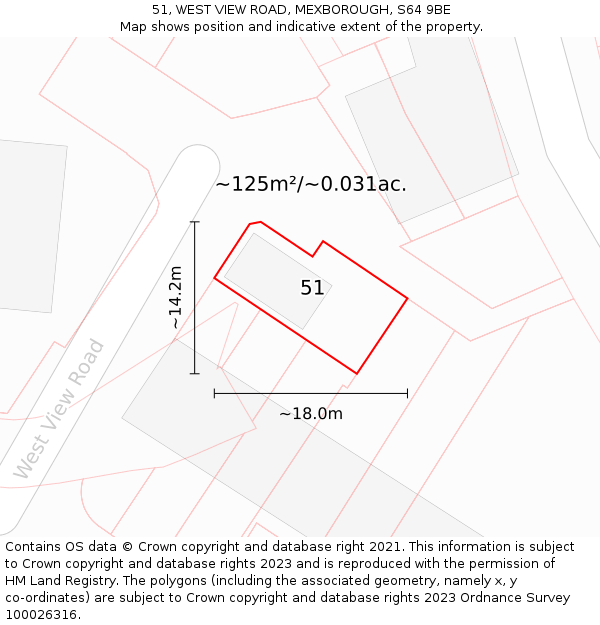 51, WEST VIEW ROAD, MEXBOROUGH, S64 9BE: Plot and title map