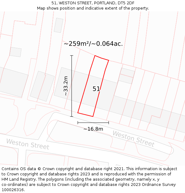 51, WESTON STREET, PORTLAND, DT5 2DF: Plot and title map