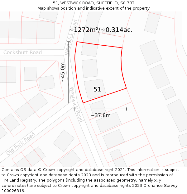 51, WESTWICK ROAD, SHEFFIELD, S8 7BT: Plot and title map