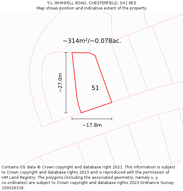 51, WHINFELL ROAD, CHESTERFIELD, S41 8ES: Plot and title map