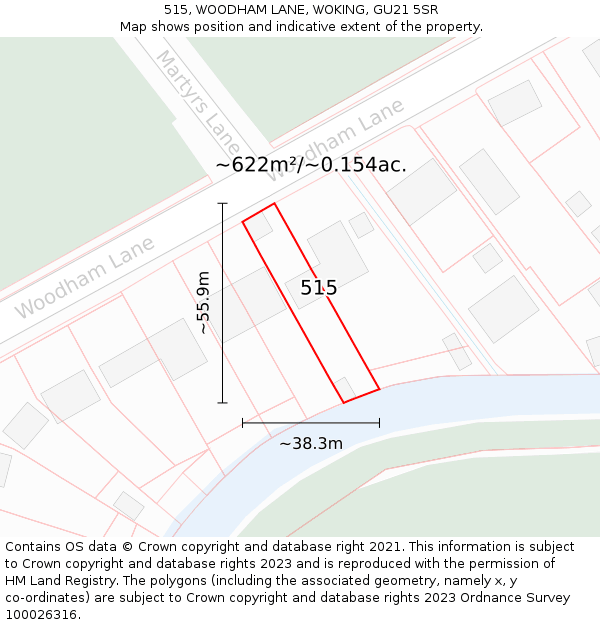 515, WOODHAM LANE, WOKING, GU21 5SR: Plot and title map