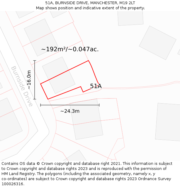 51A, BURNSIDE DRIVE, MANCHESTER, M19 2LT: Plot and title map