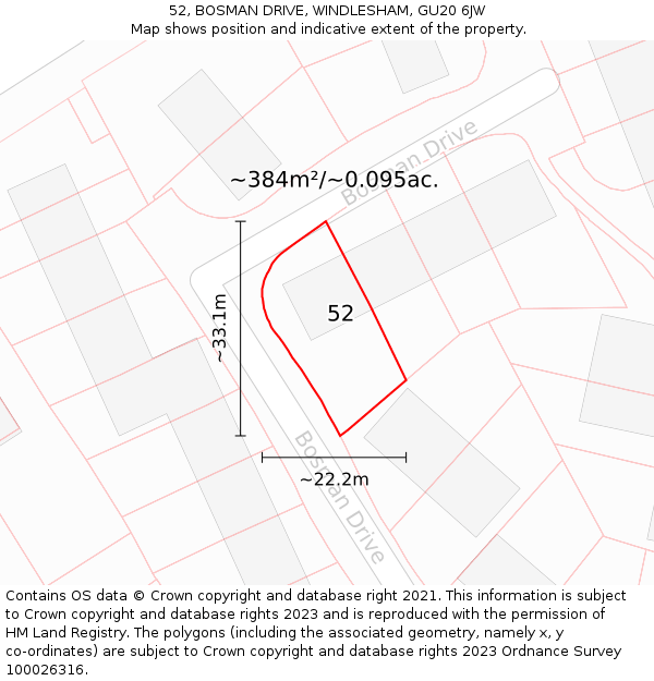 52, BOSMAN DRIVE, WINDLESHAM, GU20 6JW: Plot and title map