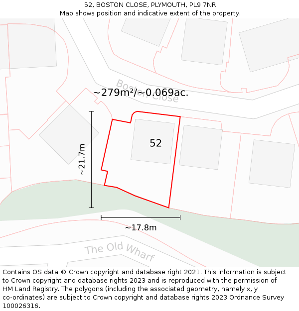 52, BOSTON CLOSE, PLYMOUTH, PL9 7NR: Plot and title map