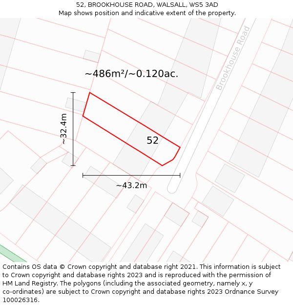 52, BROOKHOUSE ROAD, WALSALL, WS5 3AD: Plot and title map