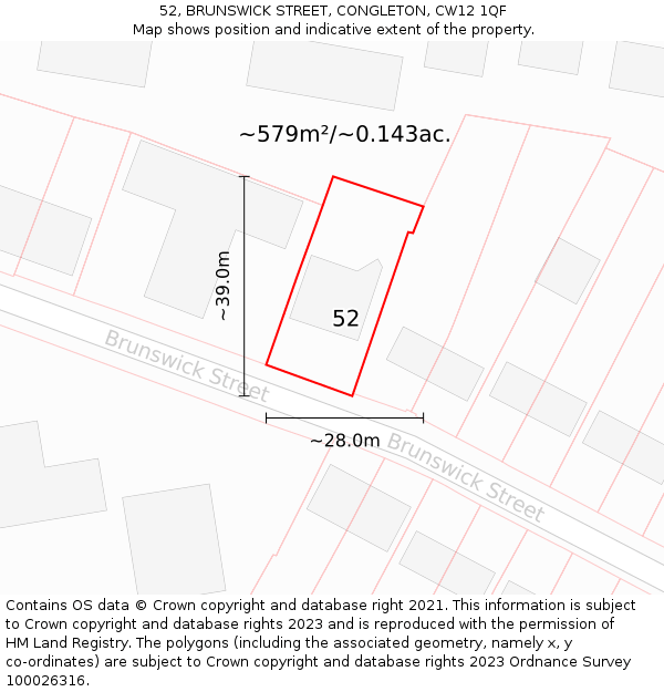 52, BRUNSWICK STREET, CONGLETON, CW12 1QF: Plot and title map
