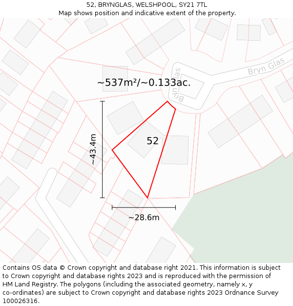 52, BRYNGLAS, WELSHPOOL, SY21 7TL: Plot and title map