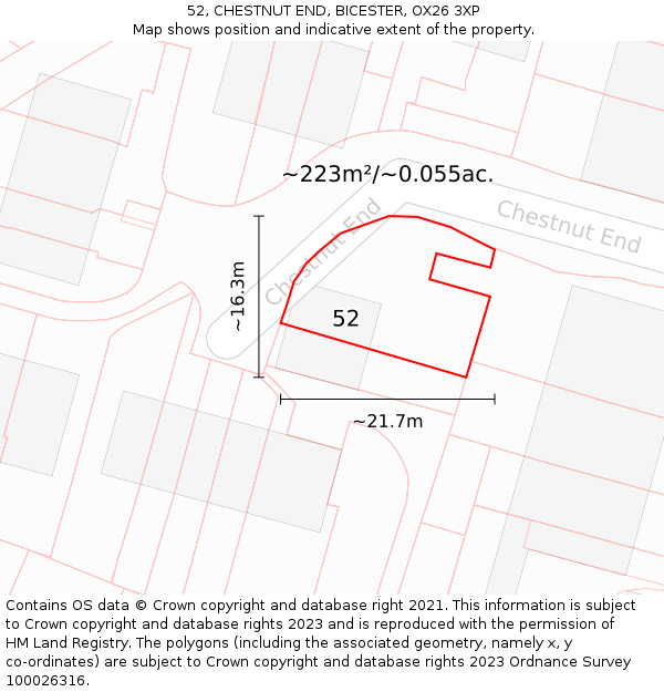 52, CHESTNUT END, BICESTER, OX26 3XP: Plot and title map